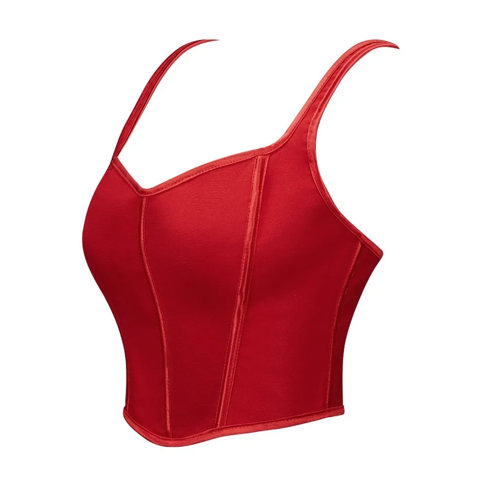 

Sexy Women Corset Tank Top Elegant Red Shoulder Strap Bustier Crop Tops Camis Vintage Gothic Lace up Korsett Corselet Lingerie