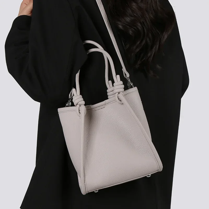 

Винтажная однотонная сумка-ведро большой вместимости | Стильная элегантная текстурированная повседневная сумка