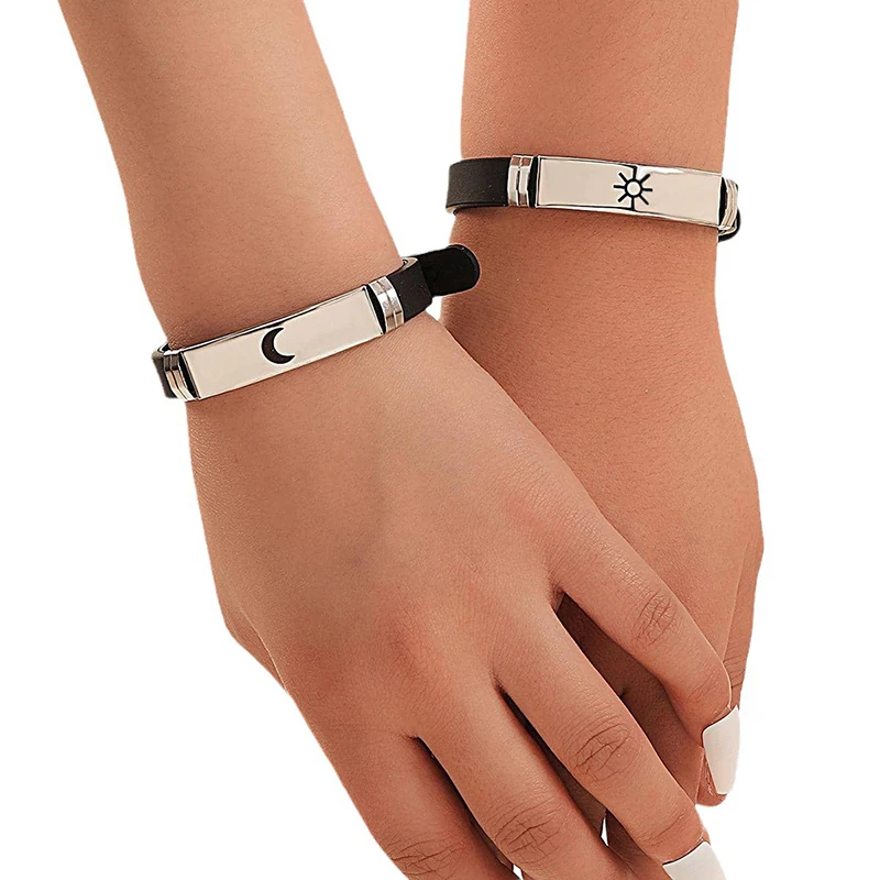 2 Stück Sonne und Mond Paar Armband Edelstahl Silikon Band Armbänder für beste Freunde Freundschaft Schmuck Geschenke – Detail 7