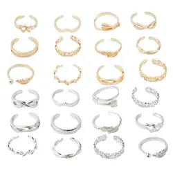 12pcs Toe Ladies Adjustable Toe Rings Summer Fashion Foot Beach Open Barefoot Finger Rings Cute Heart Feather Jewelry
