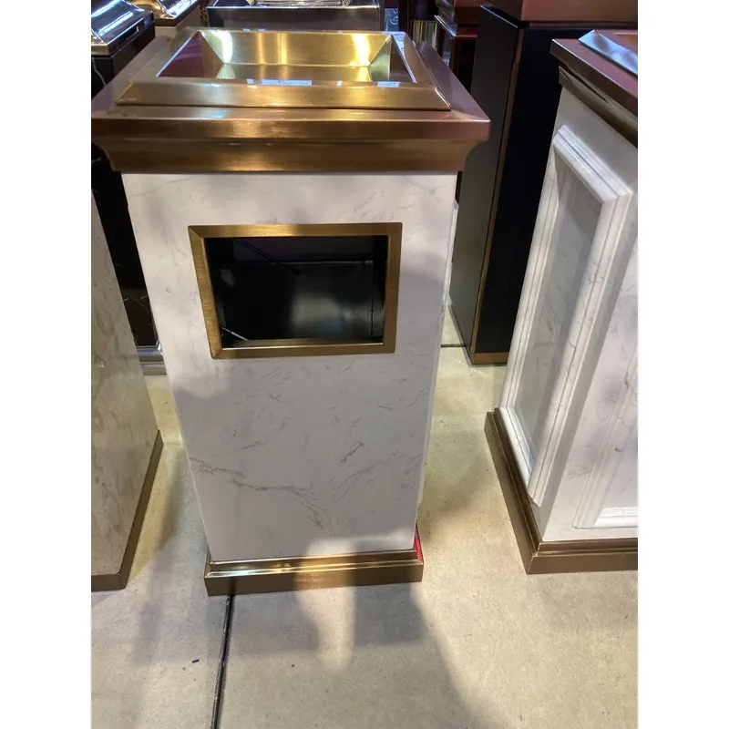 Deluxe vertical soot bucket black gold sand marble rose gold lobby elevator trash can