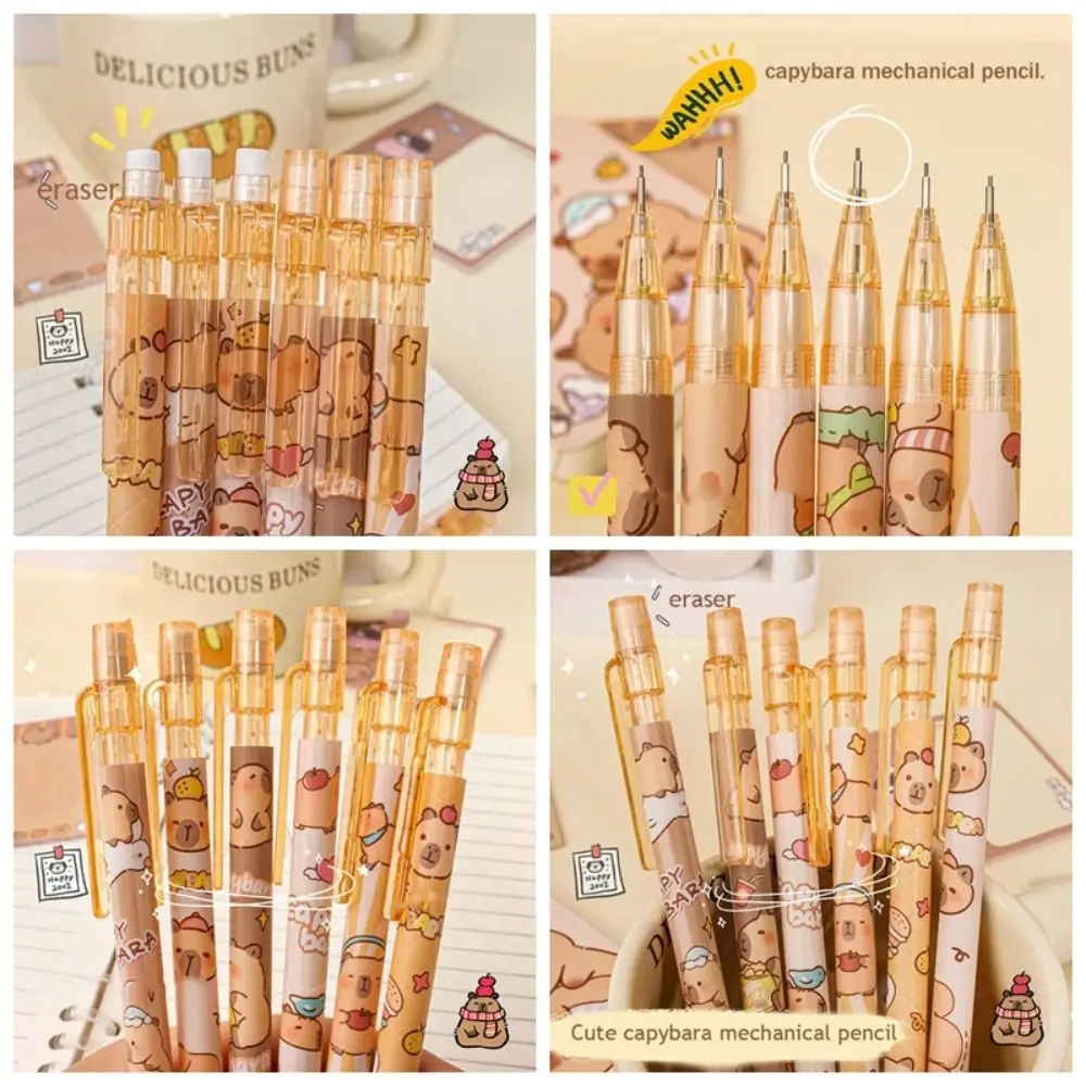 6 قطعة INS Kawaii كابيبارا قلم رصاص ميكانيكي جمالي لطيف 0.5 مللي متر قلم رصاص ميكانيكي مع ممحاة الكتابة دفع قلم رصاص الطلاب