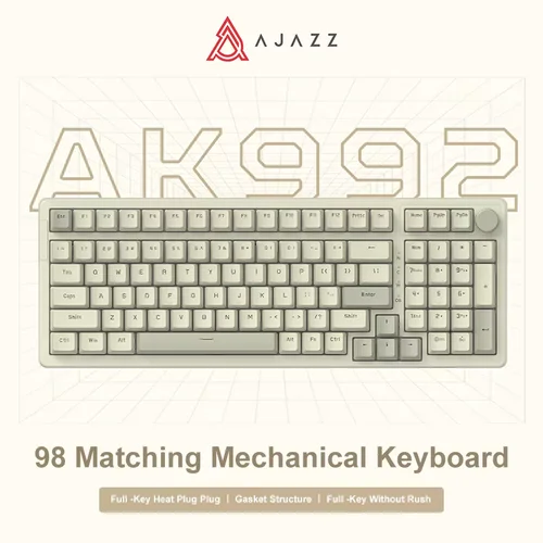 Imagen 1 del producto Teclado mecánico con cable Ajazz AK992, diseño completo de 98 teclas, teclado USB para juegos intercambiable en caliente, perilla de tecla Multimedia para ordenador de escritorio y portátil