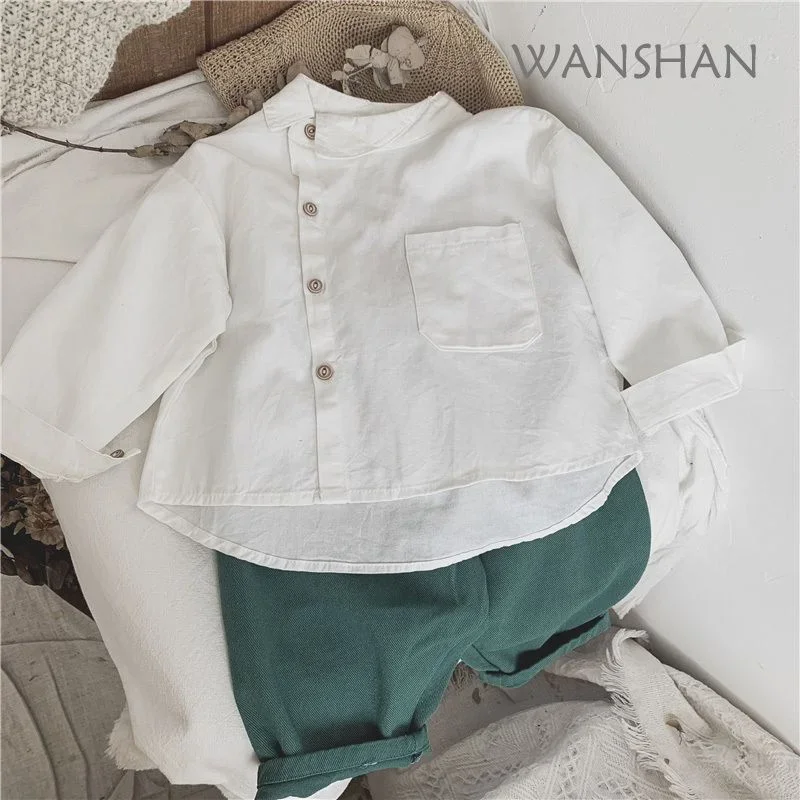 Boys Baby\'s Kids Blouse Jacket Outwear 2023 White Spring Autumn Shirts Cotton Gift Plus Size Children\'s Clothing