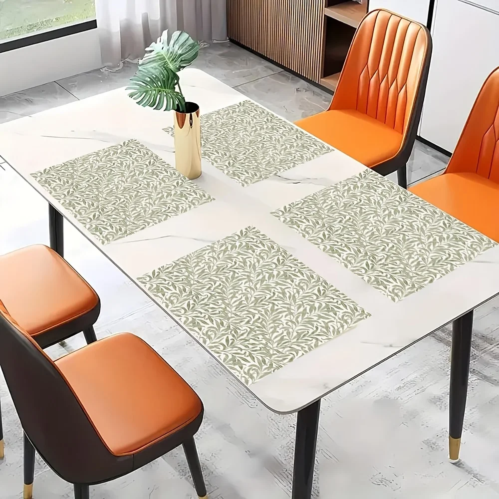Linen Placemats Set Of 4 William Morris Willow Bough Design Washable Table Mats For Home Kitchen Dining Decor