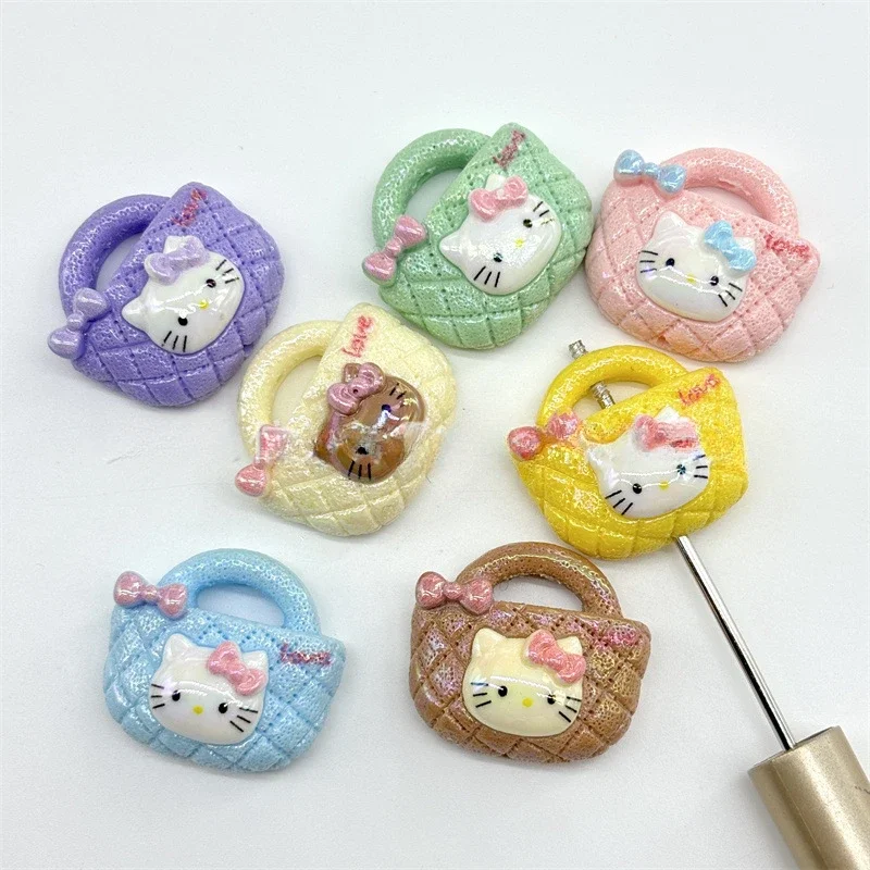 Perforated UV Plating Resin Cartoon Anime Sanrio Cute Hello Kitty Schoolbag Shaped Mobile Phone Chain Diy Material Color Mixing