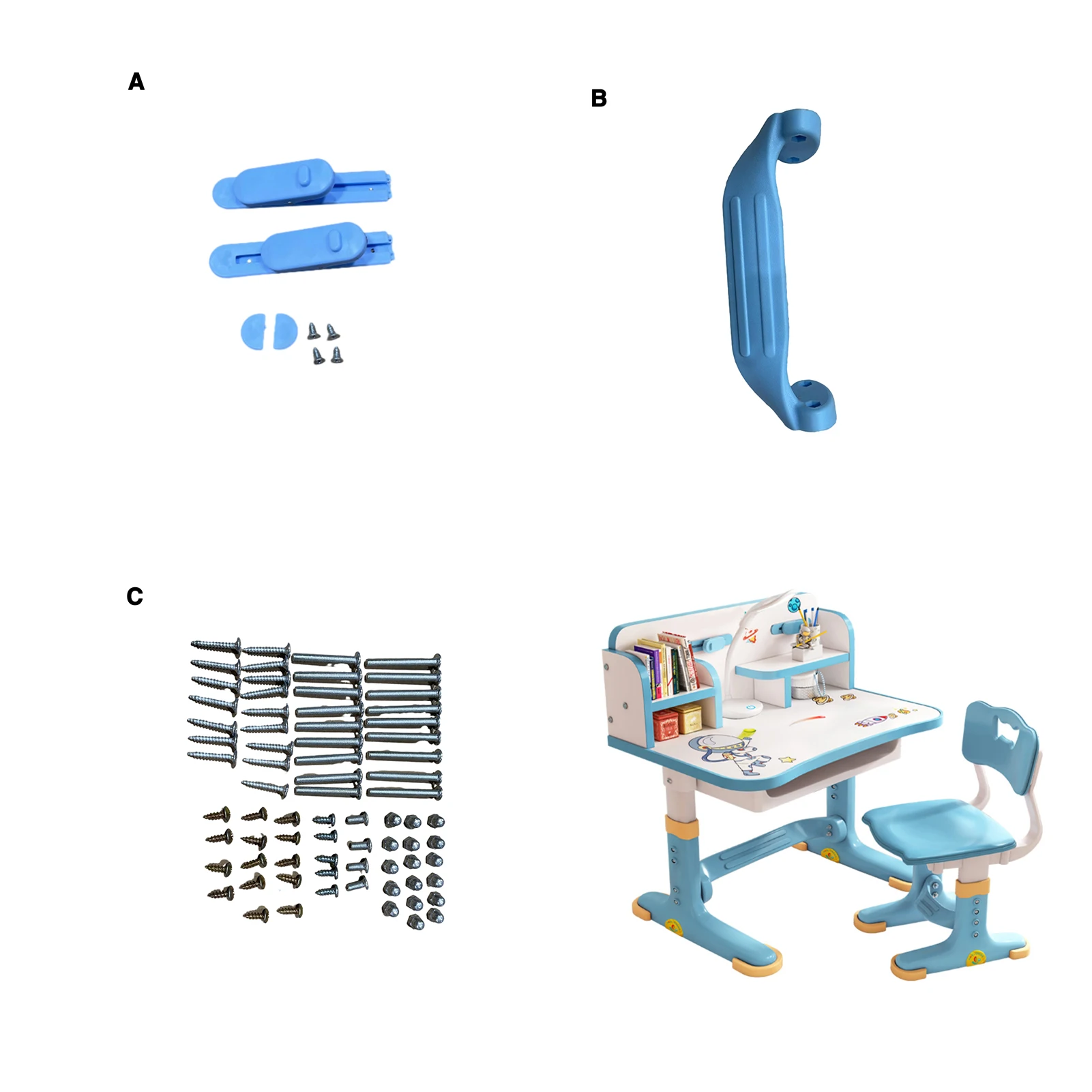 Juego de sillas de escritorio con patrón de dibujos animados para niños, mesa de estudio de altura ajustable con cajón, multiseparación, escritorio ensanchado