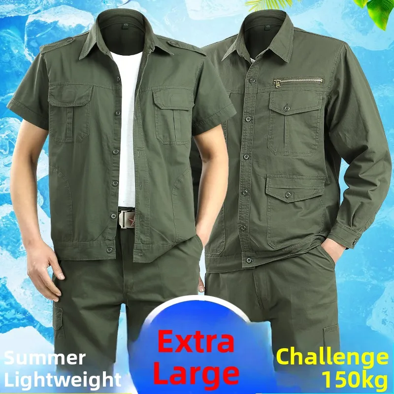 

Large Size Summer Work Uniform Men's Pants Top Women's Thin Breathable Sweat Absorbent Pure Cotton Wear Resistant Dirty Proof...