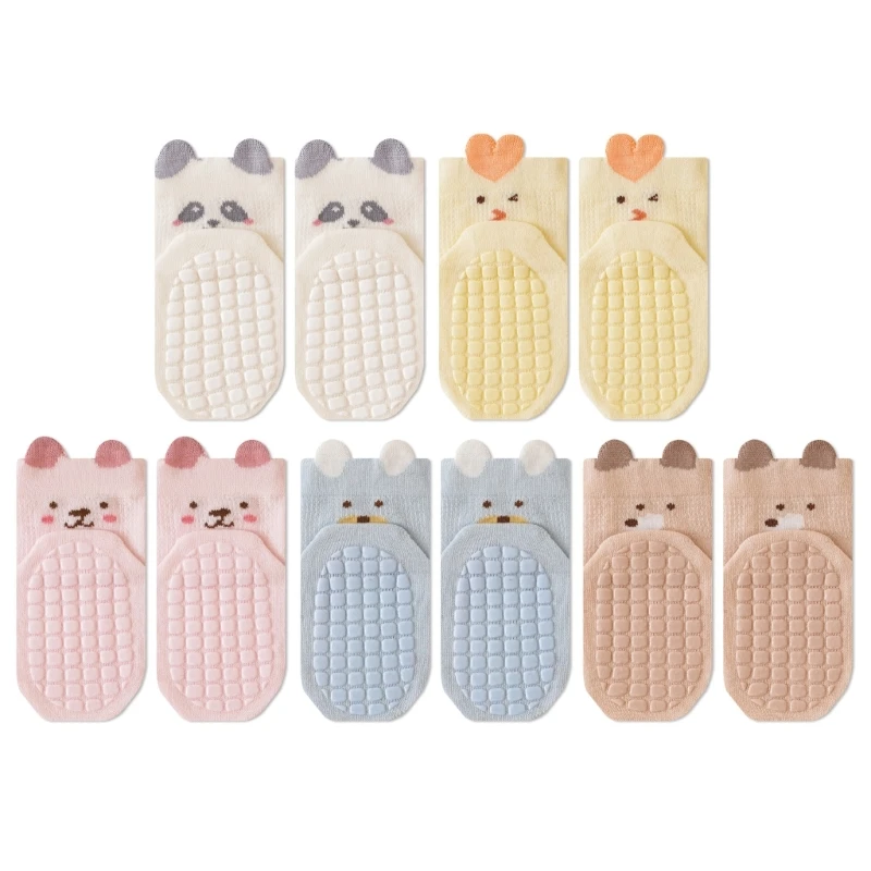 Y4UD Baby Floor Ankle Socks 5 Pairs, Low Cut Toddler Indoor Socks with Cartoon Patterns for Crawling and Home Walking