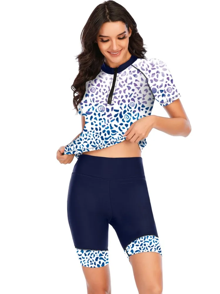 

2 Piece Sets New Sexy Swimsuit Women Summer Bathing Suit Bikini Set Short Sleeve Swimwear Women Beach Swimming Suit For Female