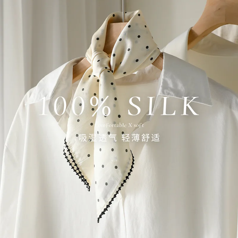 

16 momme 100% Real Silk Scarf Fashion Lady Kerchief Foulard Female Bandana dot Scarves for Women Hair Band Hijab Shawl Wraps