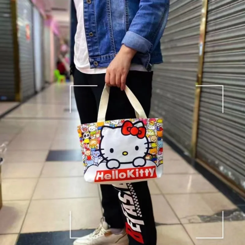 Sanrio Canvas Bag Cartoon Kate Cat Przenośna torba na ramię Japońska lekka i duża pojemność Torba na zakupy Torba podróżna Prezent Zabawka