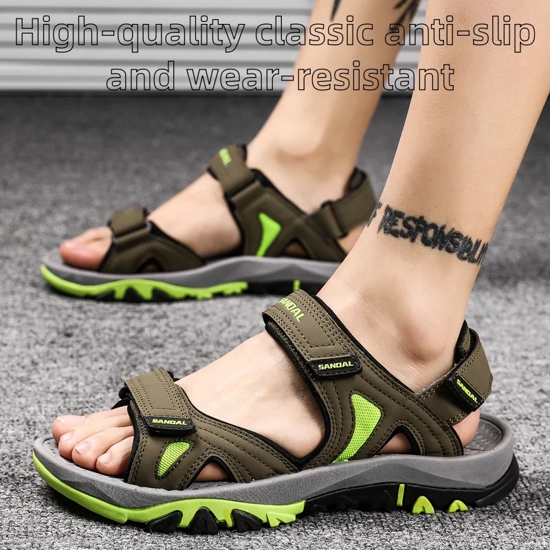 

Классические мужские сандалии, модные летние мужские сандалии на липучках, пляжные сандалии, нескользящая износостойкая уличная повседневная обувь 46