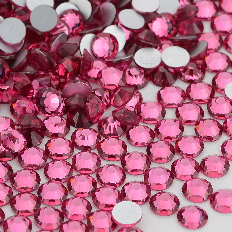 SS3-SS30 Red Glass Flat Back Rhinestone Rose Glitter Round Glue On Gemstones Non Hotfix Stones for Nail Art Fabric Decoration