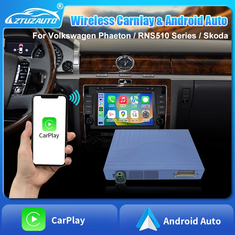 

Wireless Android Auto CarPlay for Volkswagen Tiguan Passat RNS510 Skoda Phaeton Support Mirror Link Airplay Navi Touch Control