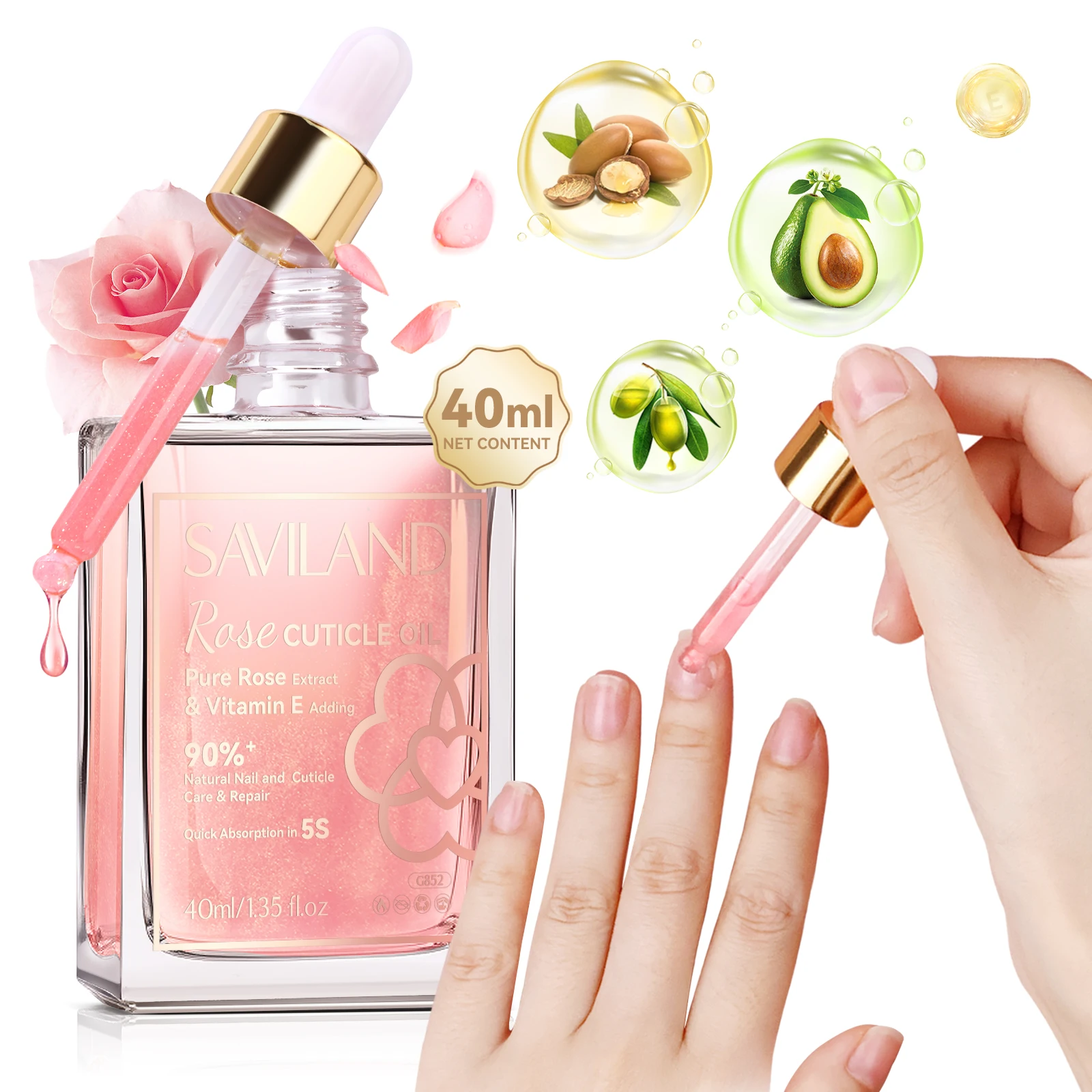 زيت مقوي لنمو الأظافر من سافيلاند 40 مل زيت فيتامين E للبشرة مع ثمر الورد جوجوبا لإصلاح الأظافر التالفة الضعيفة #1