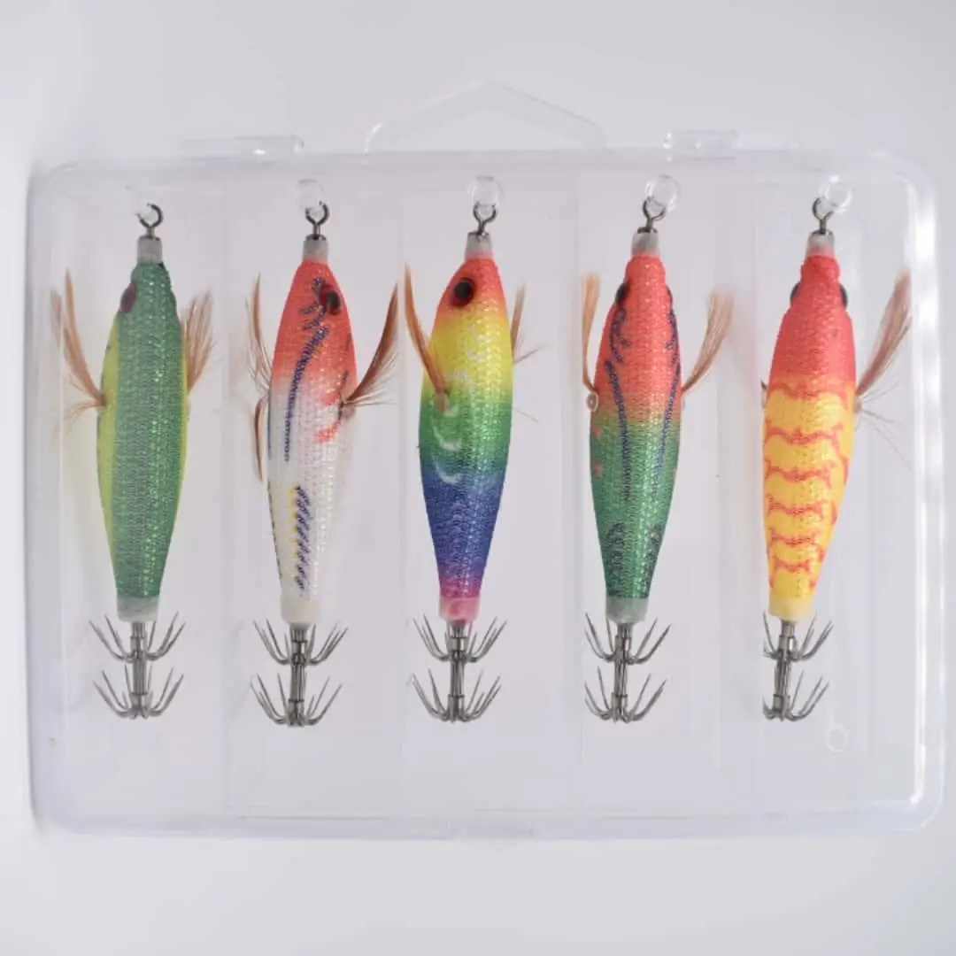 5 Stück Leuchtende Tintenfisch-Jigs Angelköder Künstliche Oktopus-Köder Holz-Garnelen Tintenfisch-Hartköder Meeresköder Angelzubehör – Detail 3