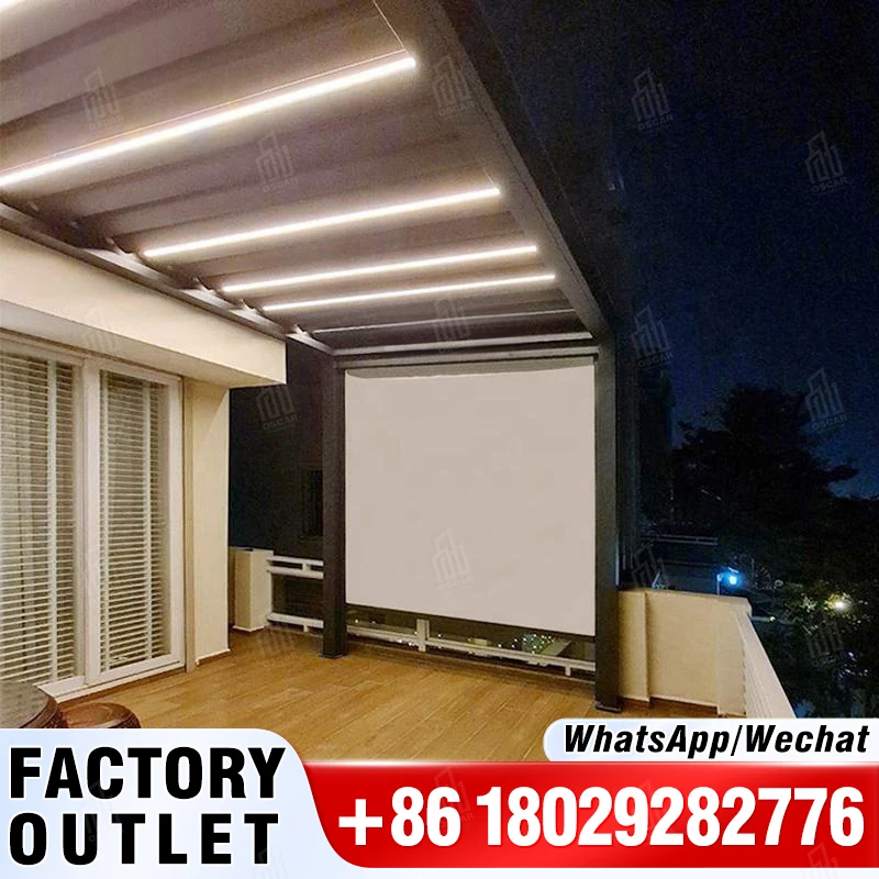 

Aluminum Garden Outdoor Bioclimatic Pergola louvred Roof With Screens And Lights