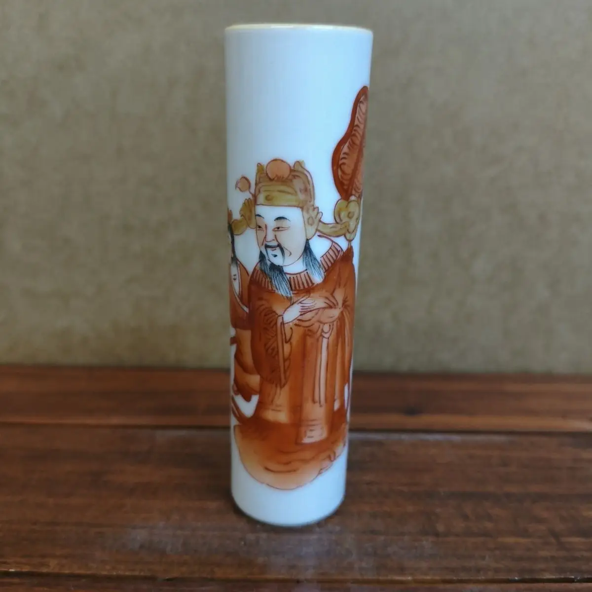 Antique Style Old Collection Heavenly Official Blessing Painting Character Incense Tube Decorative Storage Container