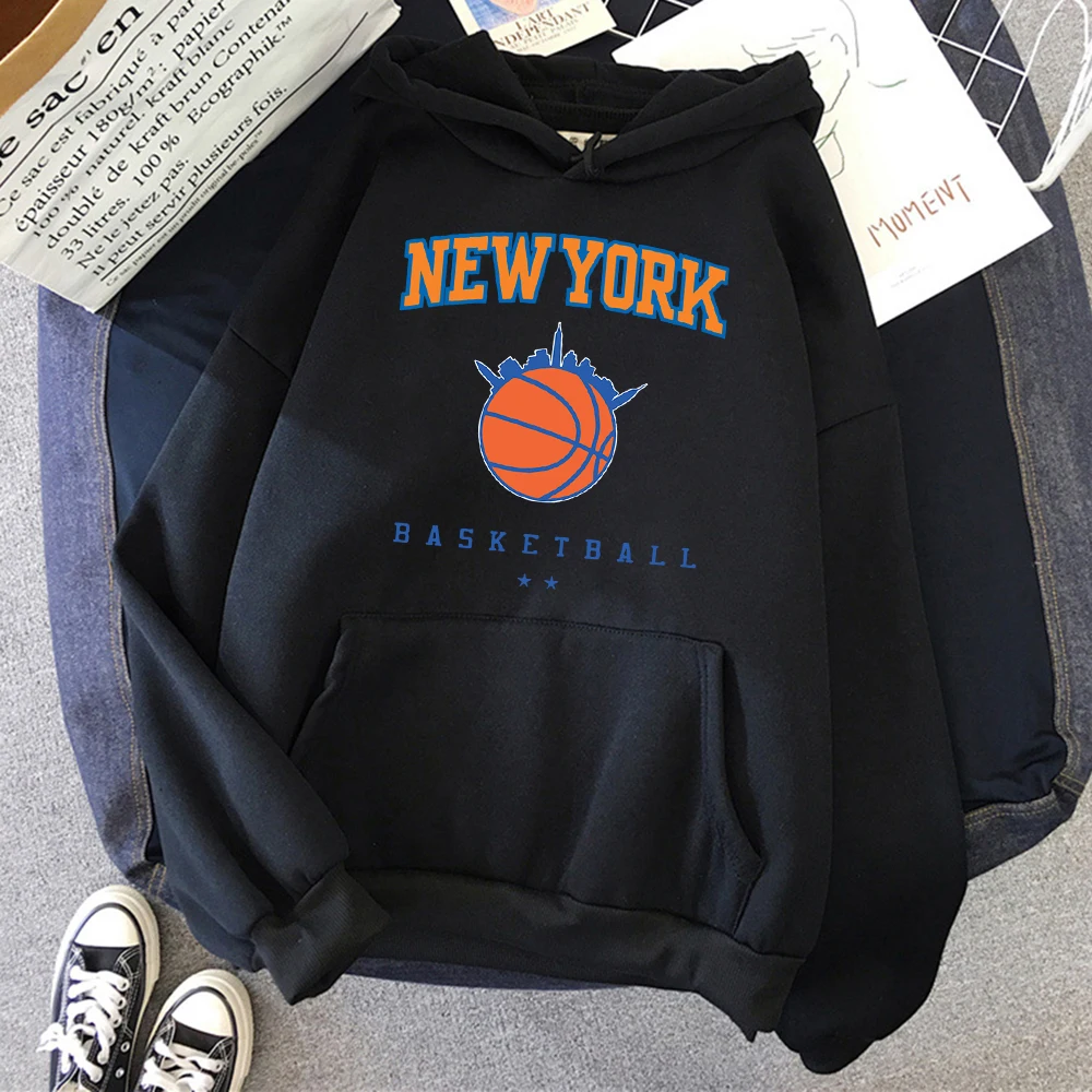 New York basketball street hip-hop hoodie men's oversized pocket street wear hip-hop casual hoodie soft wool loose men's hoodie