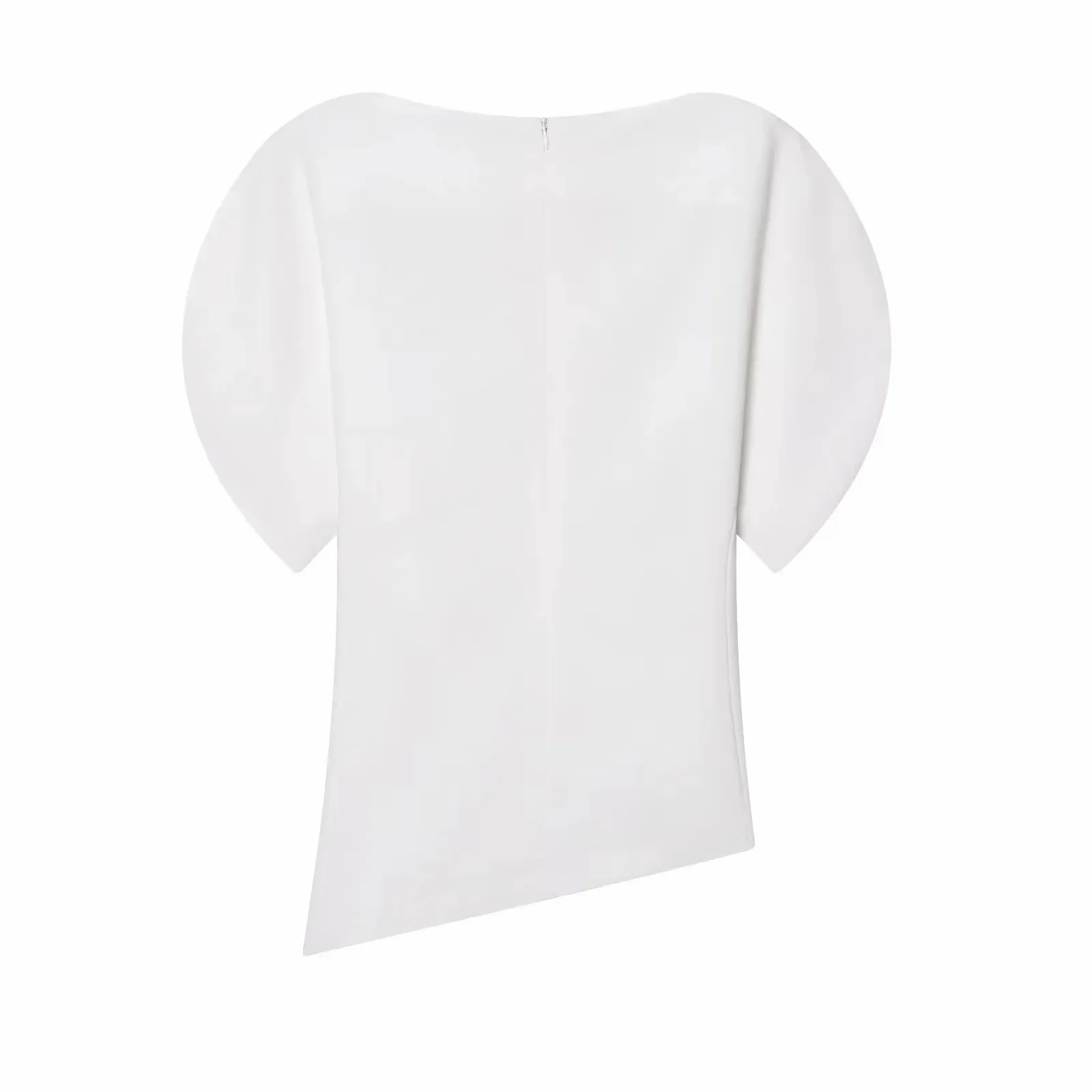 Damen Mode Asymmetrisches Design T-Shirt Einfarbig mit Puffärmeln O-Ausschnitt Retro-Top 2026 Trendiger High-Street-Stil Schicke Oberteile – Detail 5