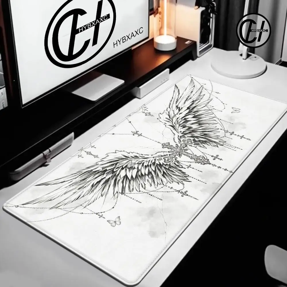 Leather Mousepad Black White Anime Aesthetics Angel Girl Mouse Pad Office Accessories PC Gaming Keyboard E-Sports HD Desk Mats