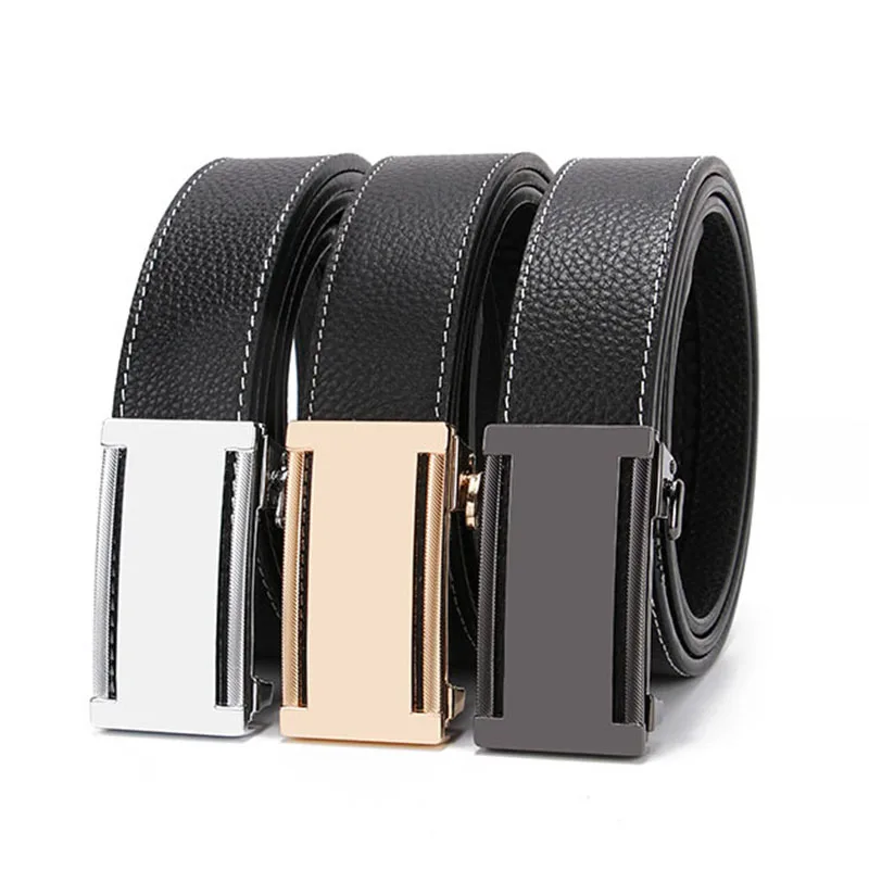 

Men'S Double Layer Top Layer Leather Belt For Youth Automatic Belt Buckles For Fashion, Business, Casual Occasion 110-125CM