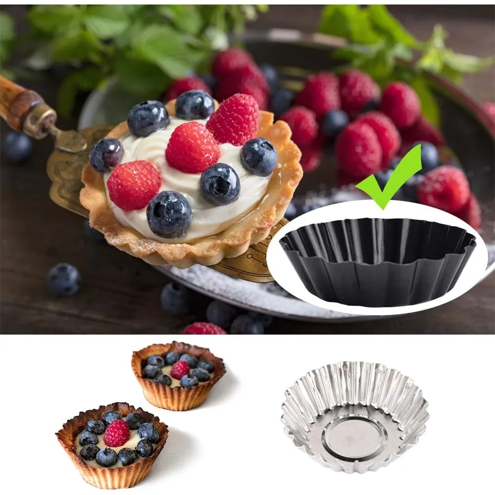 6PCS 4 Inch Cake Pans Baking Mold Non Stick Removable Bottom Reusable Carbon Steel for Quiches Pies Tart Cakes Dessert Baking