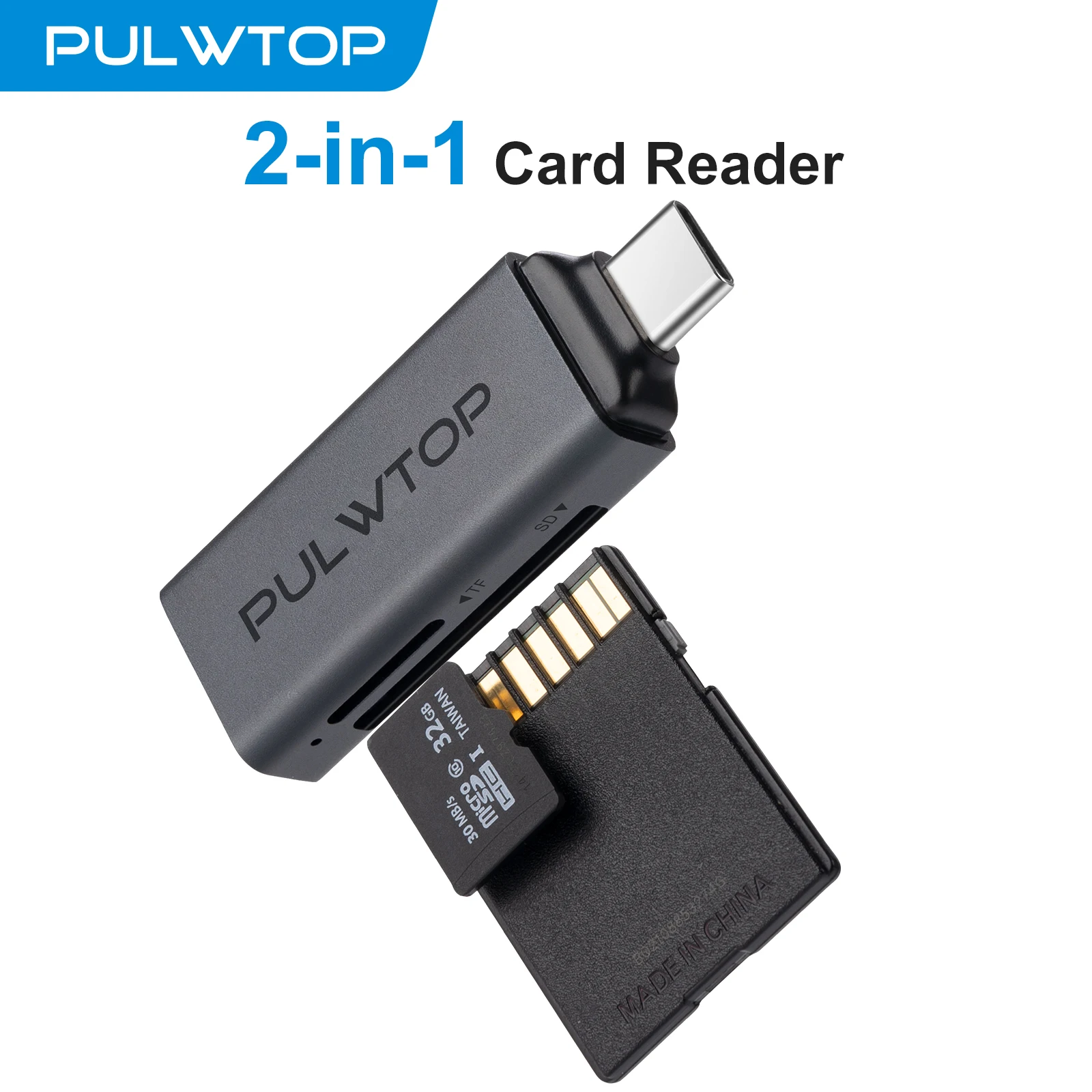 PULWTOP SD Card Reader USB C, 5Gbps 2-in-1 SD Card Reader to USB Adapter,  for SD SDHC SDXC MicroSD Compatible.