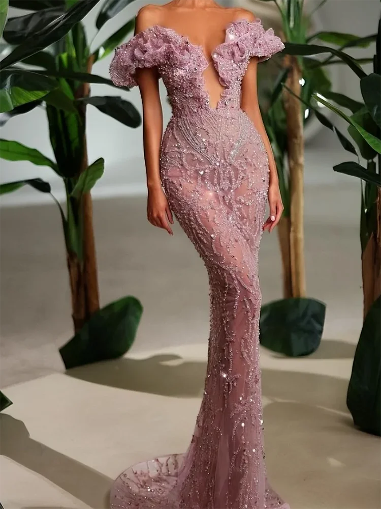 

Elegant Off Shoulder Sequined Sleeveless Mermaid Formal Evening Dresses Birthday Party Prom Gowns Customized