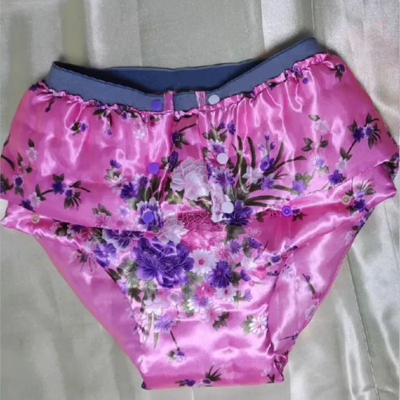 

Unisex Imitation Silk Floral Lingerie Soft Skin friendly Comfort Breathable Briefs Both Sides Adjustable Filled Cotton Panties