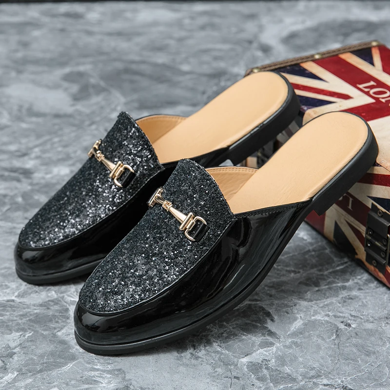 Large Size 47 Mules Slippers Man Backless Loafers Open-back Casual Half Shoes Slip On Closed Toe Summer Leather Slides Sandal