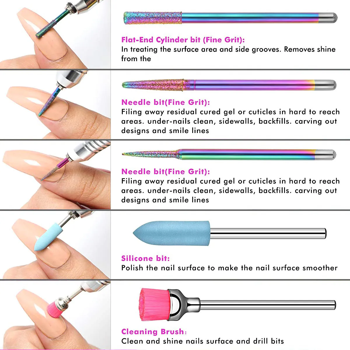 10 Stück Maniküre-Bohrer Professionelle Nagelschleifköpfe für Natürliche und Künstliche Nägel Elektrische Nagelfeilen-Zubehör