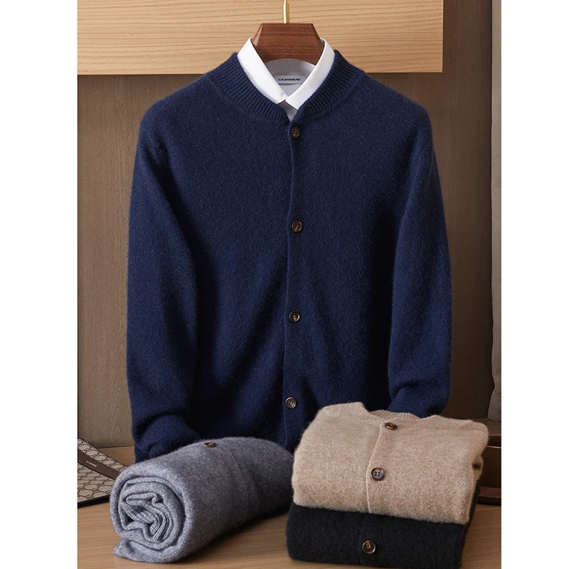 Autunno e inverno nuovo maglione business leisure maglione di cashmere maglione di cashmere da uomo colletto alla coreana cardigan lavorato a maglia.