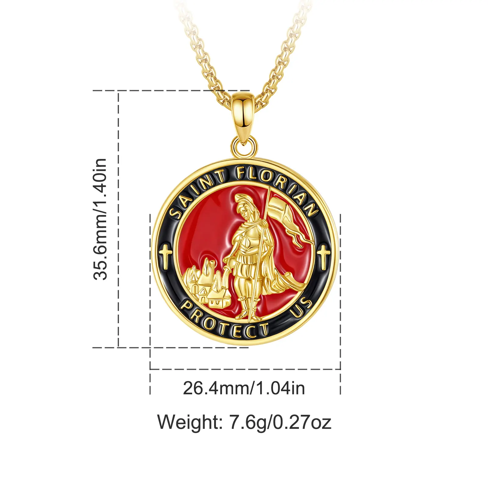 Eudora Copper Saint Florian Necklace 18k Gold Plated Firefighter Amulet Cross Pendant Christian Jewelry Fine Gift for Men Woman