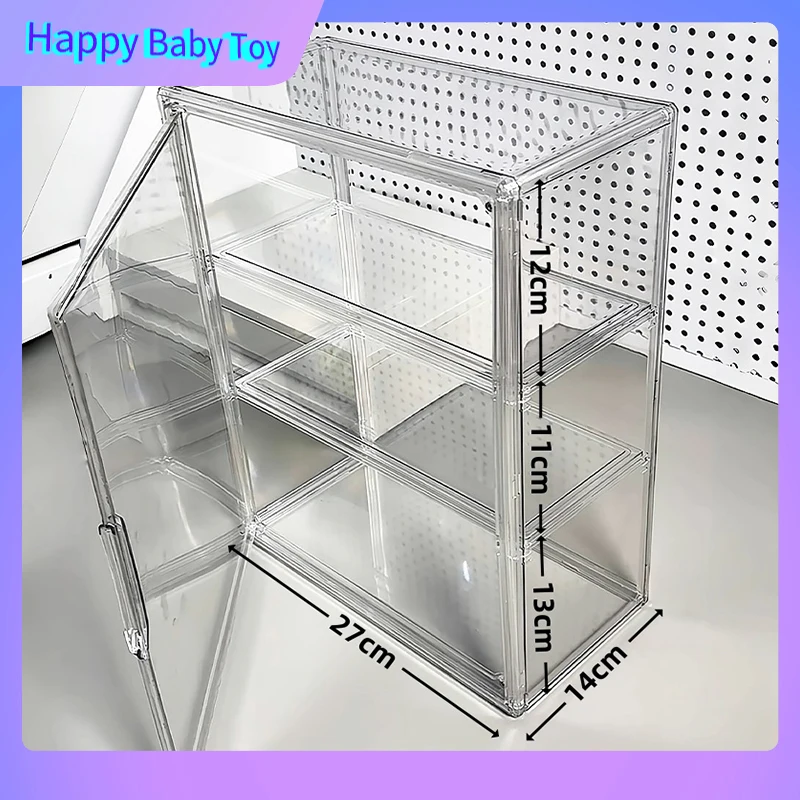 

Подходит для ящика для хранения дисплея Labubu, прозрачный акриловый дисплей, 1/2/3-слойный ящик для хранения кукол, настольный пылезащитный домашний шкаф