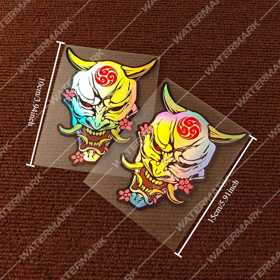 2Pcs/Set Holographic Japanese Hannya Mask Stickers Sakura Oni Design JDM Anime Vinyl Decal for Motorcycle Car Skateboard