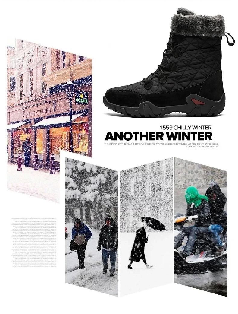 New Winter Men Snow Boots Fur Plush Warm Men Ankle Boots Plus Size Waterproof Men Boots Outdoor Non-Slip Hiking Boots Work Shoes