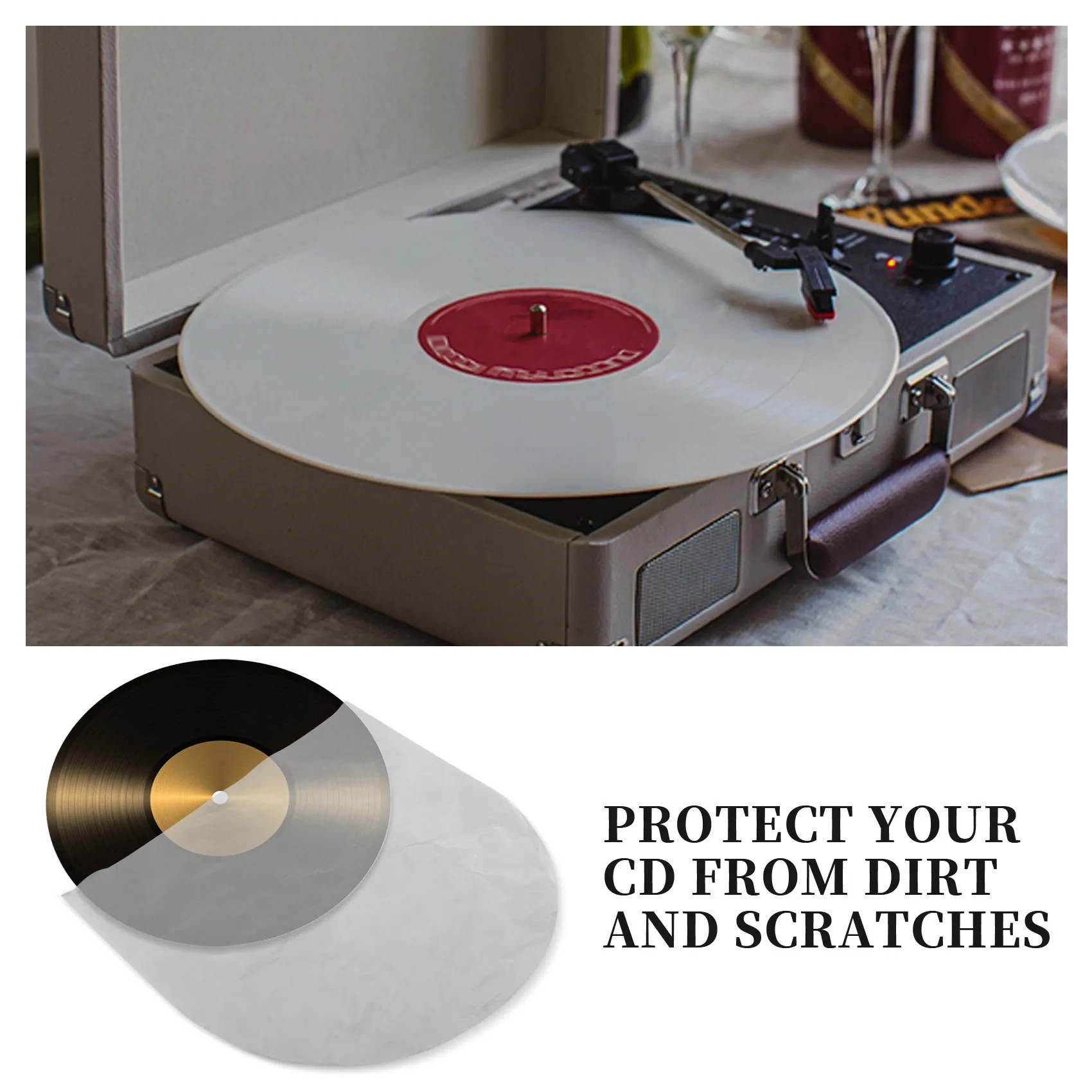 12 Inch Vinyl Record Protecter LP Record Plastic Bags Anti-Static Record Sleeves Outer Inner Plastic Clear Cover Container 100Pc