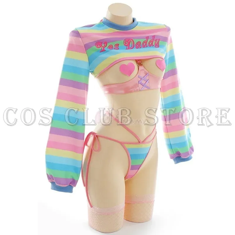 Kostum Cosplay Seragam Bikini Jk Cyber Loli Seksi Anime Pembantu Kelinci COS untuk Wanita Anak Perempuan Wig Lingerie Korset Rambut Bergaris Erotis