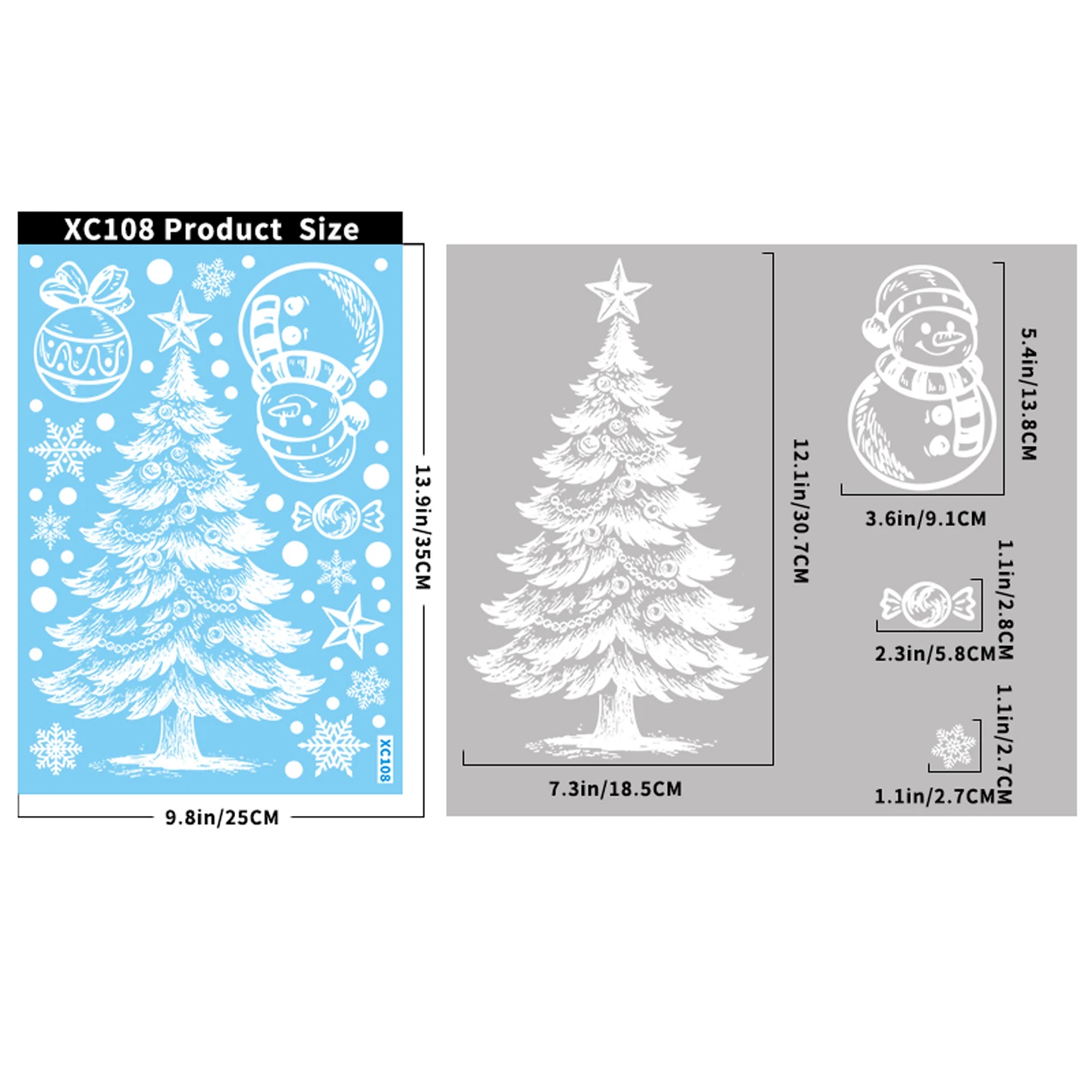1/2Sheets Static Cling Window Stickers - Reusable PVC Modern Winter Snowman,Gingerbread Men,Snowflakes, Trees, Hearts & Balloons