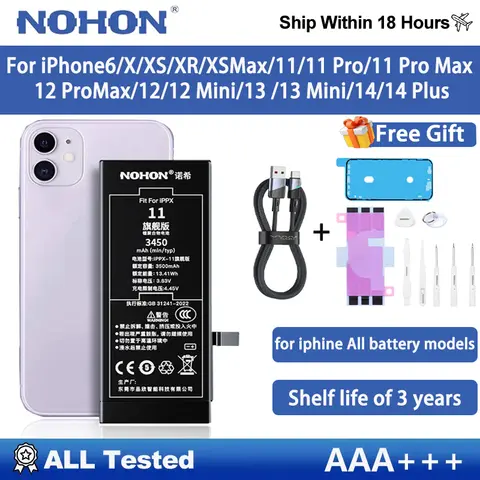 Nohon Phone Battery For Apple iPhone 14 13 Pro MAX 12 Mini 11 X XR XS 8 Plus 7 6S 6 SE SE2 SE3 5S 5C DIY Battery Repair Kit