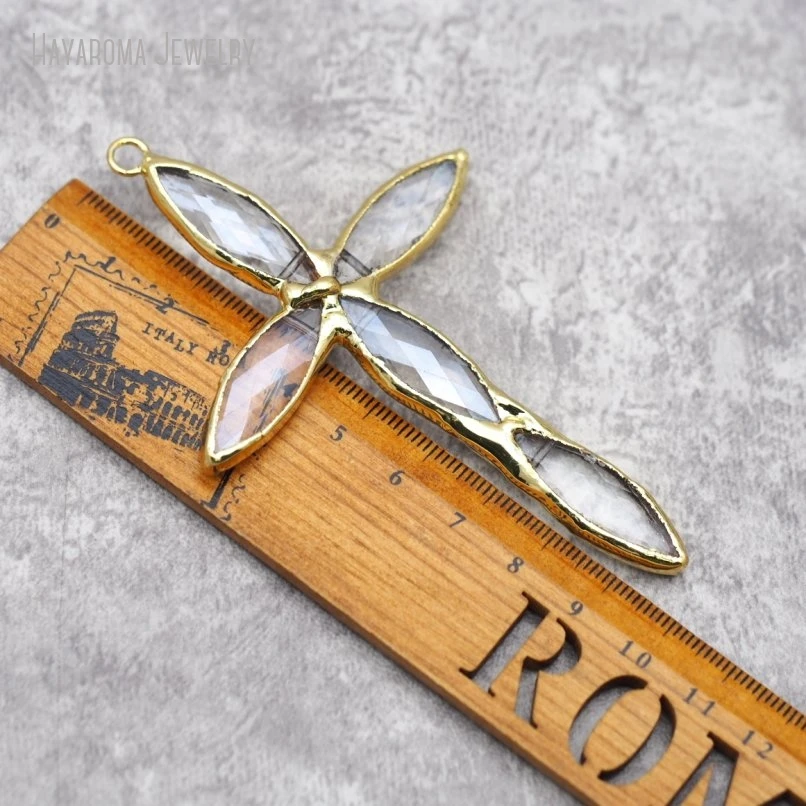 

10Pcs Gold Color Soldered Clear Crystal Cross Necklace Pendant for Jewellery Making Bag Keychain Charm Craft Supplies
