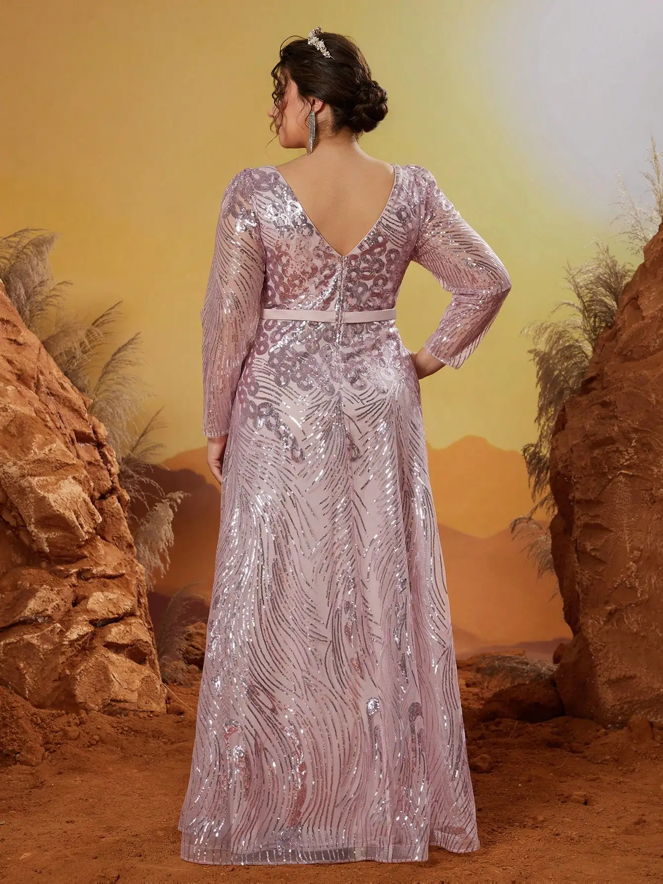 Mgiacy وصول جديد الخامس الرقبة نوبل حجم كبير ثوب السهرة فستان حزام الترتر فستان طويل #2