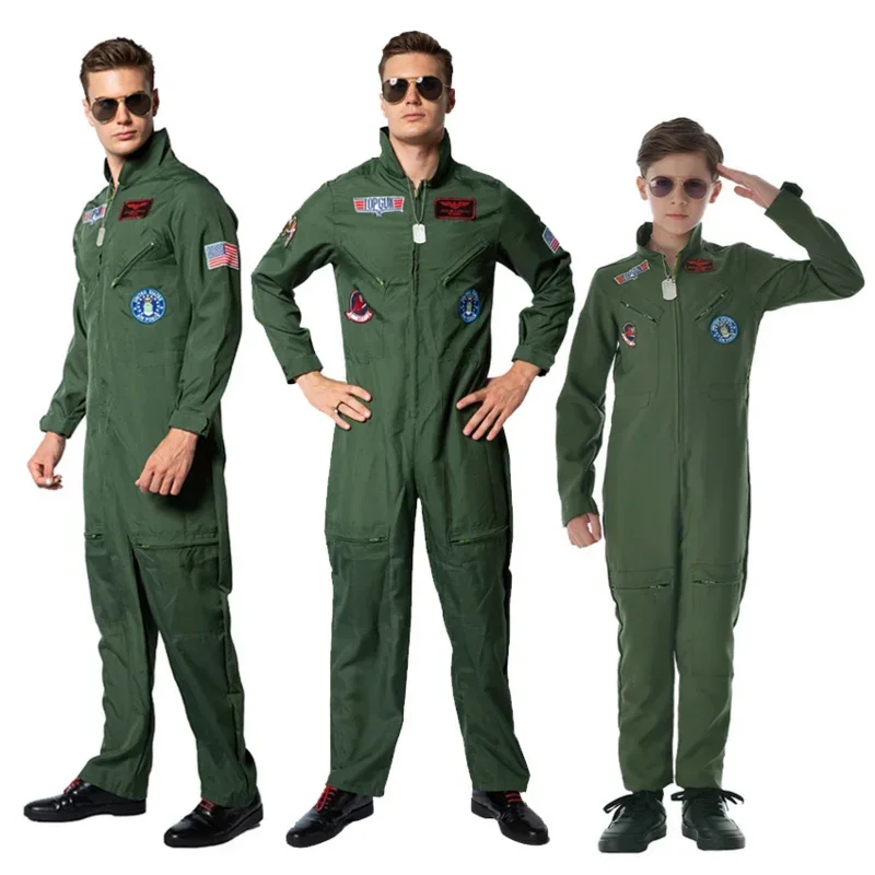 2025 New Cosplay Anime Halloween Costumes for Kid Men American Ace Aviator Air Force Pilot Uniform Jumpsuits Carniva X155