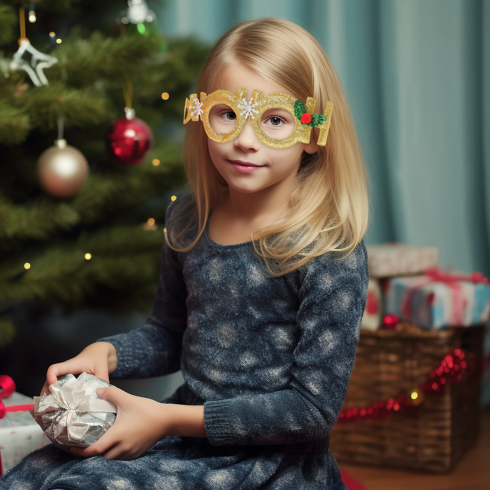 

2 Pcs Christmas Decoration Glasses Party Xmas Photo Prop Festival Chiristmas Eyeglasses Props Decorations