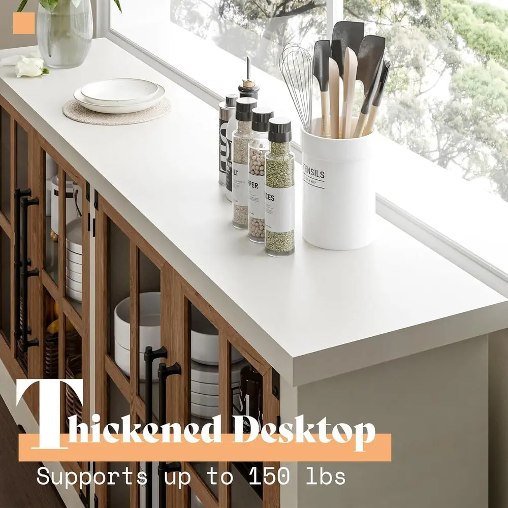 63 Buffet de ferme blanc avec porte vitrée et étagères réglables pour cuisine et salle à manger