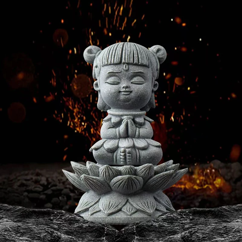 Green sandstone Third Prince Nezha lotus sculptures  figurines mythological figures Home Living Room Office figurine decoration