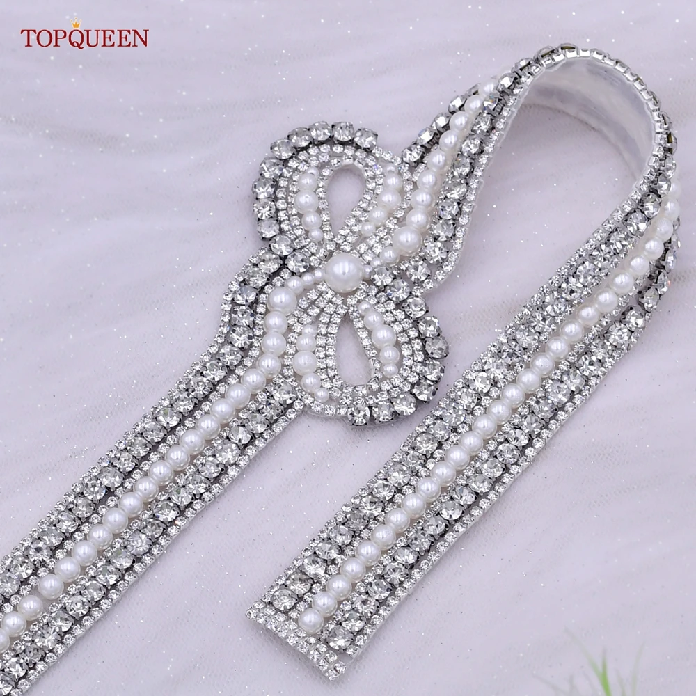 TOPQUEEN S54 Luxury Designer เข็มขัดผู้หญิงชุดเจ้าสาวจัดงานแต่งงานอุปกรณ์เสริม Rhinestone เพิร์ล Appliques Party พรหมชุด Girdles