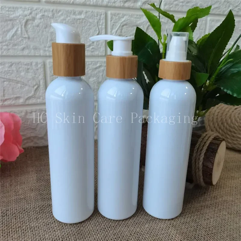 

Wholesale quality white/clear/amber/frosted plastic bottles with bamboo wood lid plastic toner water spray /lotion/pumpcapbottle